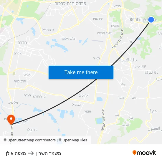 מצפה אילן to משמר השרון map