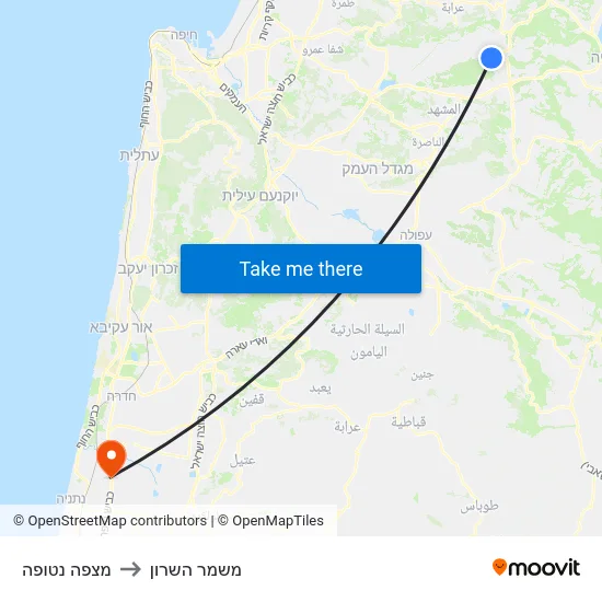 מצפה נטופה to משמר השרון map