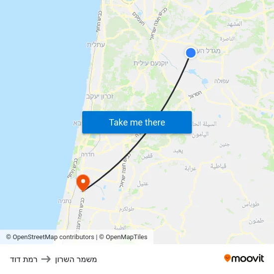 רמת דוד to משמר השרון map