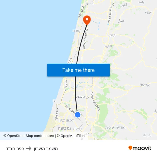 כפר חב"ד to משמר השרון map