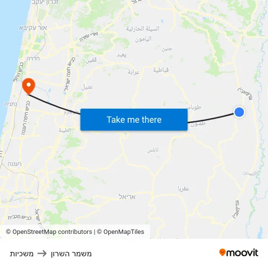 משכיות to משמר השרון map
