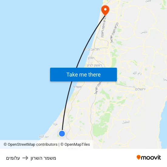 עלומים to משמר השרון map