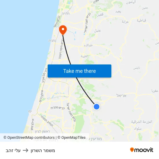 עלי זהב to משמר השרון map