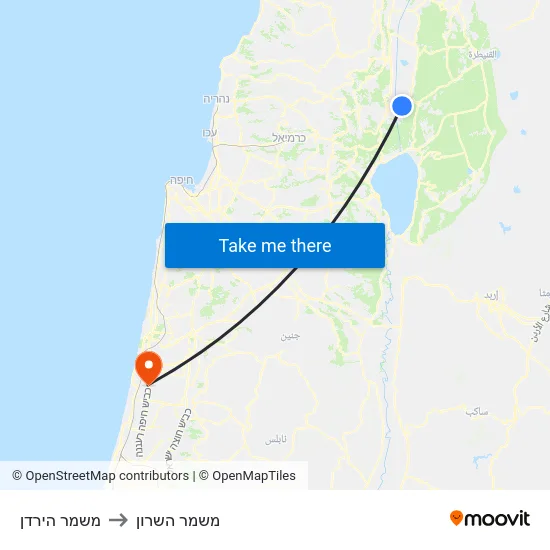 משמר הירדן to משמר השרון map