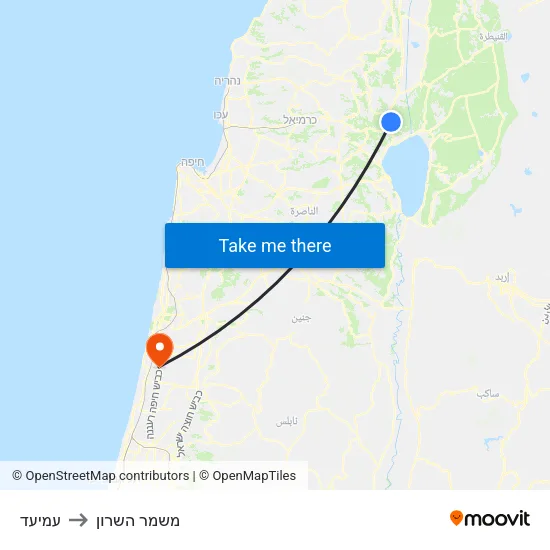 עמיעד to משמר השרון map