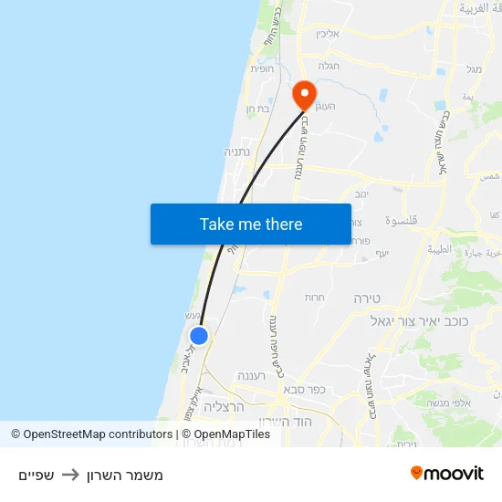 שפיים to משמר השרון map
