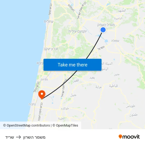 שריד to משמר השרון map