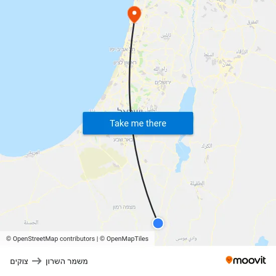 צוקים to משמר השרון map
