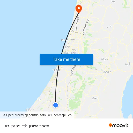 ניר עקיבא to משמר השרון map
