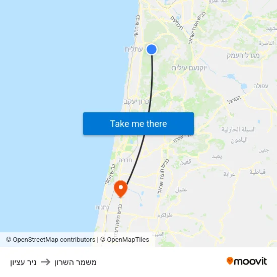 ניר עציון to משמר השרון map