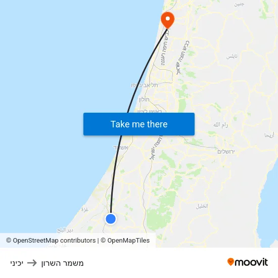 יכיני to משמר השרון map