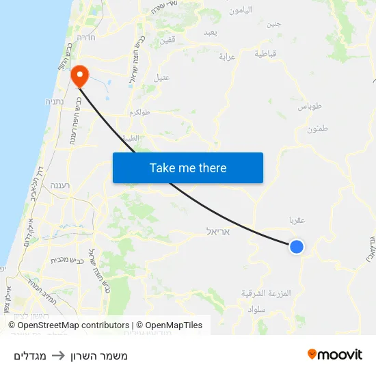 מגדלים to משמר השרון map