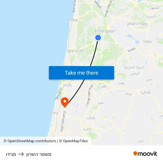 מגידו to משמר השרון map