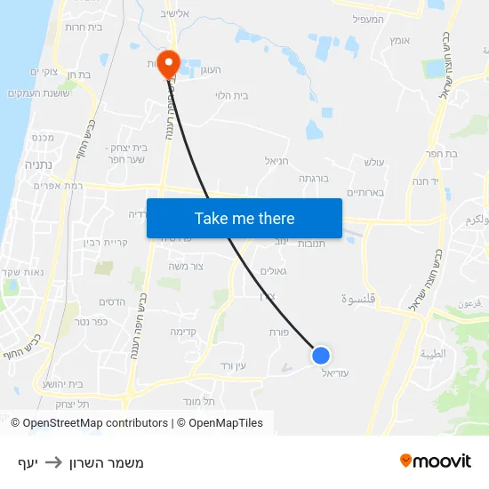 יעף to משמר השרון map