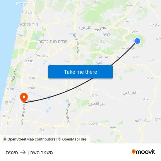 חיננית to משמר השרון map