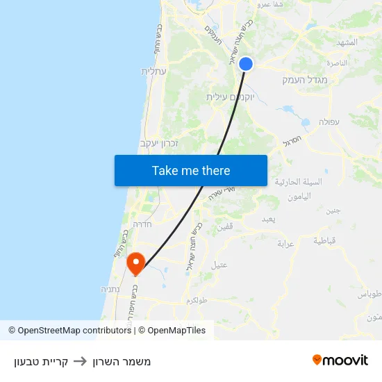 קריית טבעון to משמר השרון map