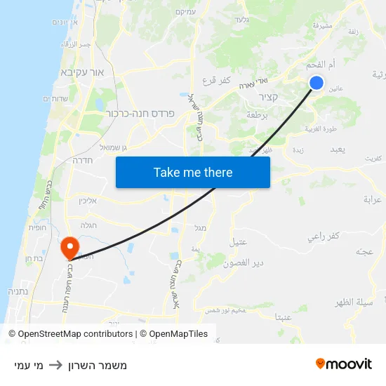 מי עמי to משמר השרון map