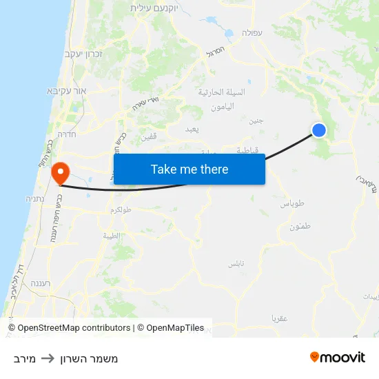 מירב to משמר השרון map