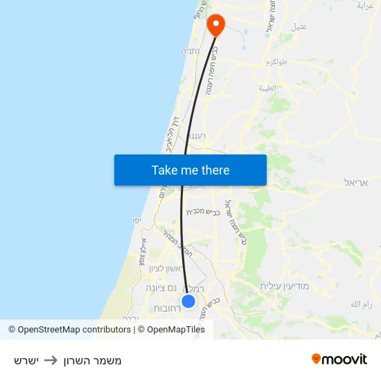 ישרש to משמר השרון map