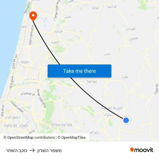 כוכב השחר to משמר השרון map