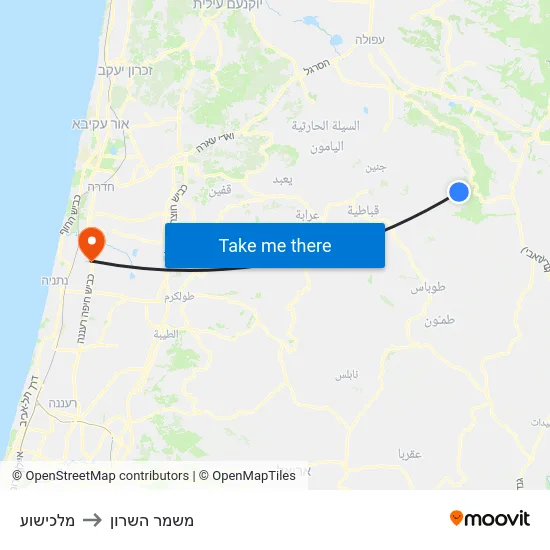 מלכישוע to משמר השרון map