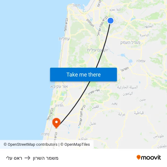 ראס עלי to משמר השרון map
