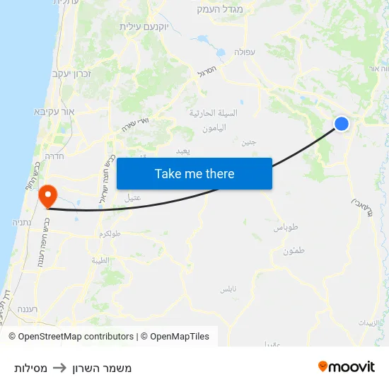 מסילות to משמר השרון map