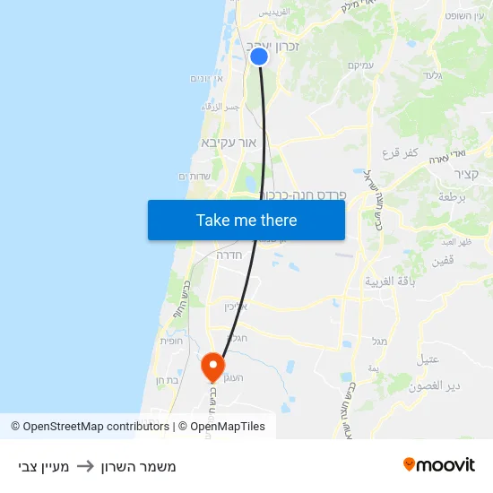 מעיין צבי to משמר השרון map