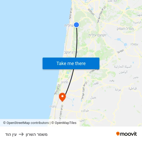 עין הוד to משמר השרון map