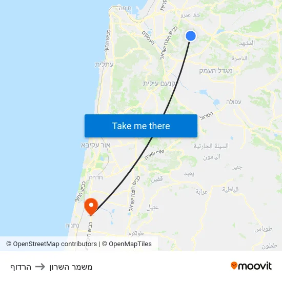 הרדוף to משמר השרון map