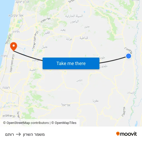 רותם to משמר השרון map
