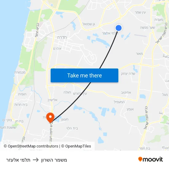 תלמי אלעזר to משמר השרון map