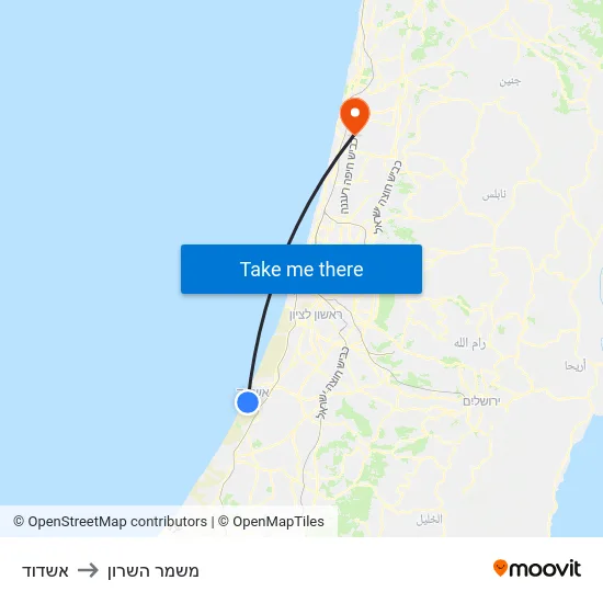 אשדוד to משמר השרון map