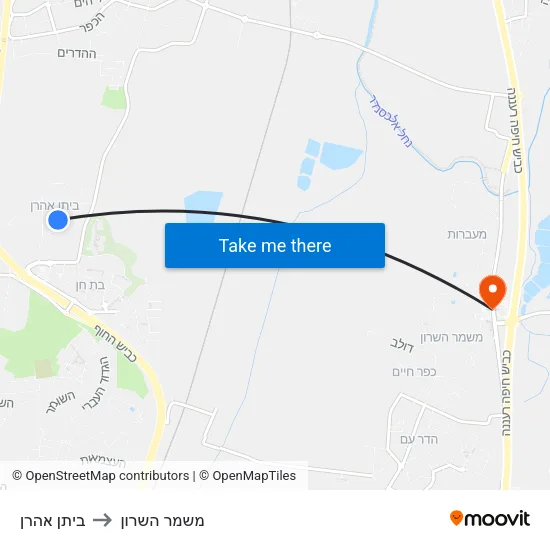 ביתן אהרן to משמר השרון map