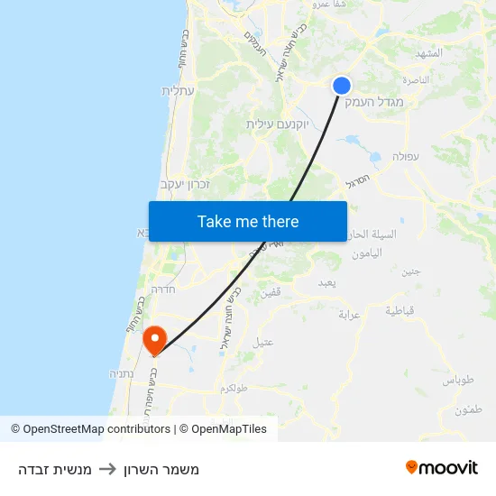 מנשית זבדה to משמר השרון map