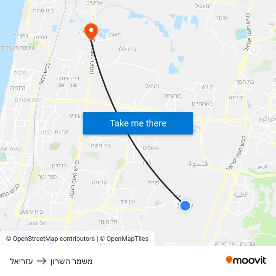 עזריאל to משמר השרון map