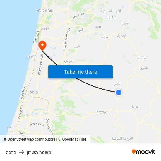 ברכה to משמר השרון map
