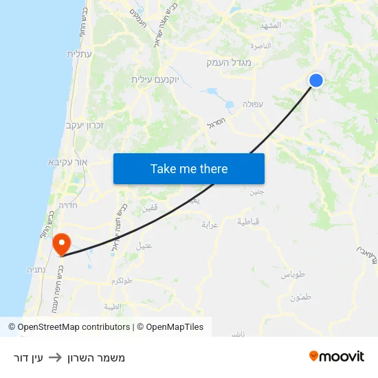 עין דור to משמר השרון map