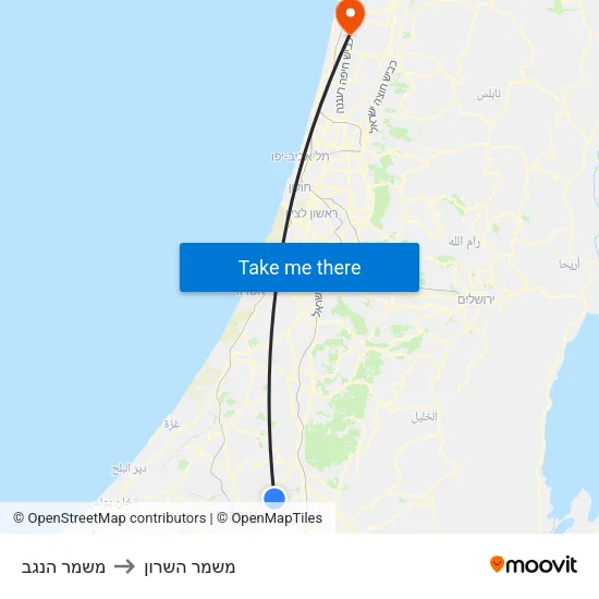 משמר הנגב to משמר השרון map
