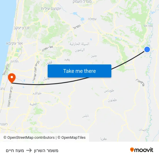 מעוז חיים to משמר השרון map