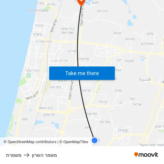 משמרת to משמר השרון map