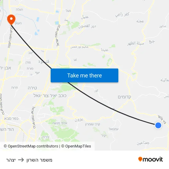 יצהר to משמר השרון map