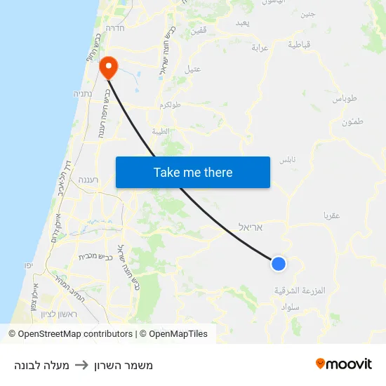 מעלה לבונה to משמר השרון map