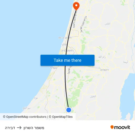דבירה to משמר השרון map