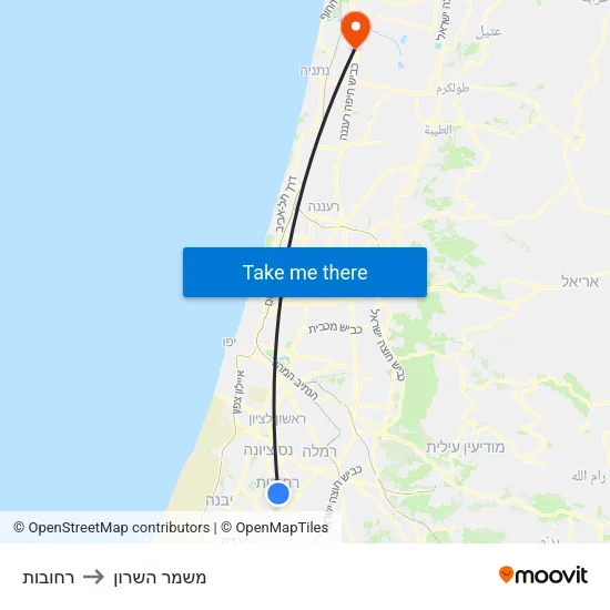 רחובות to משמר השרון map