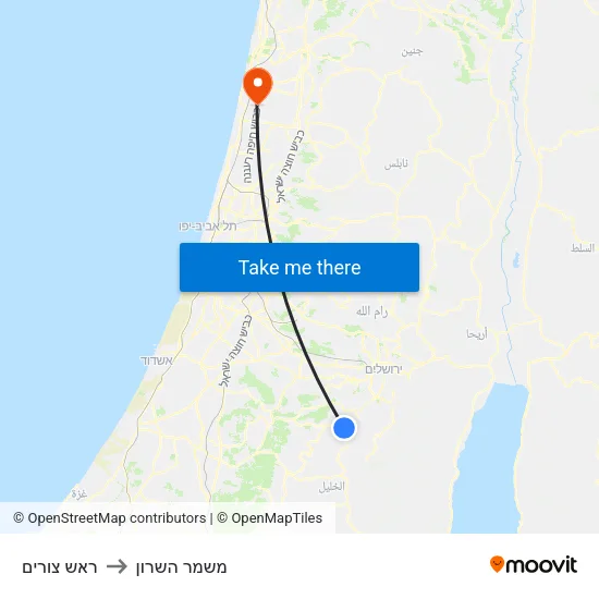 ראש צורים to משמר השרון map