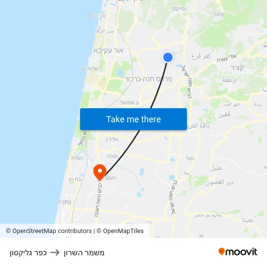 כפר גליקסון to משמר השרון map
