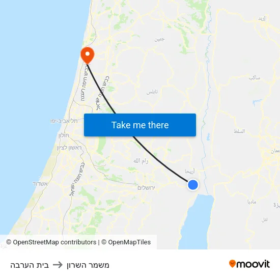 בית הערבה to משמר השרון map