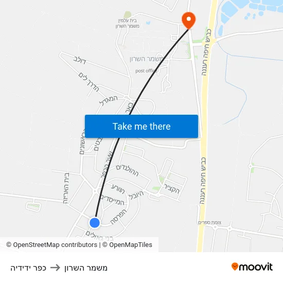 כפר ידידיה to משמר השרון map