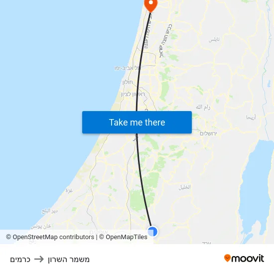 כרמים to משמר השרון map